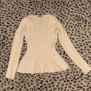 Cream Ribbed Knit Sweater